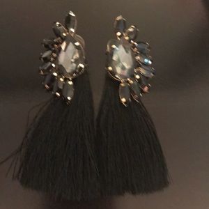 Black rhinestone tassel earrings